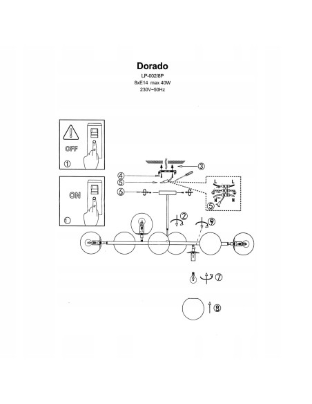 Elegancka lampa sufitowa DORADO w czerni z 8 mlecznymi kloszami – stylowe oświetlenie do każdego wnętrza.