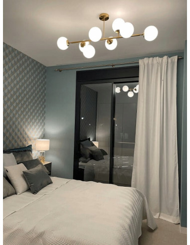 Lampa wisząca DORADO z asymetrycznymi kulami - elegancki żyrandol do salonu i jadalni, 8-punktowe oświetlenie.