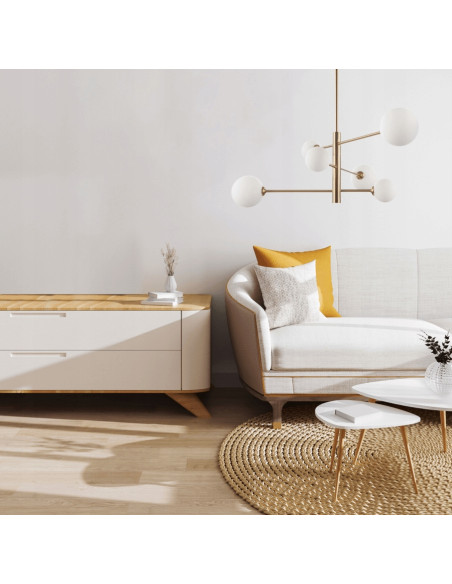 Lampa wisząca DORADO 6, elegancka złota z kulistymi kloszami, idealna do biura i salonu