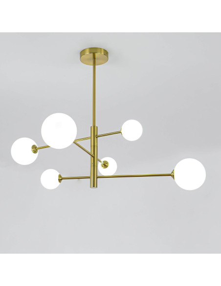 Lampa wisząca DORADO 6, elegancka złota z kulistymi kloszami, idealna do biura i salonu