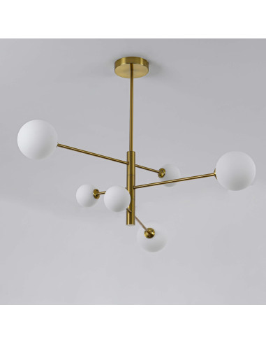 Lampa wisząca DORADO 6, elegancka złota z kulistymi kloszami, idealna do biura i salonu