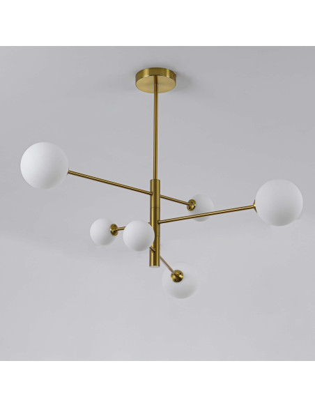 Lampa wisząca DORADO 6, elegancka złota z kulistymi kloszami, idealna do biura i salonu