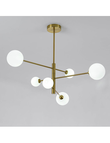 Lampa wisząca DORADO 6, elegancka złota z kulistymi kloszami, idealna do biura i salonu