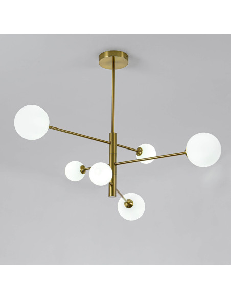 Lampa wisząca DORADO 6, elegancka złota z kulistymi kloszami, idealna do biura i salonu