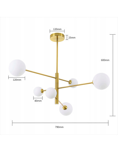 Lampa wisząca DORADO 6, elegancka złota z kulistymi kloszami, idealna do biura i salonu