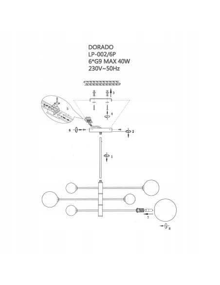 Lampa wisząca DORADO 6, elegancka złota z kulistymi kloszami, idealna do biura i salonu