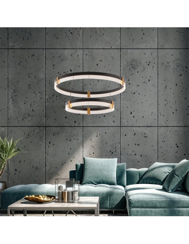 Lampa wisząca LED Plum 2 - czarny metal, regulowana barwa światła, nowoczesny design do biura i wnętrz.