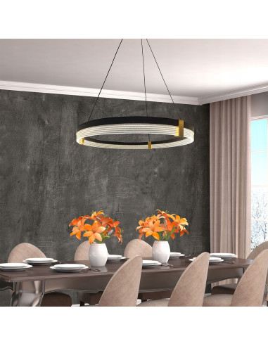 Lampa wisząca Plum LED 80 cm - nowoczesny design, czarna z złotymi akcentami, regulowane oświetlenie do każdego wnętrza