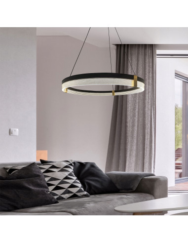 Lampa wisząca Plum LED 80 cm - nowoczesny design, czarna z złotymi akcentami, regulowane oświetlenie do każdego wnętrza
