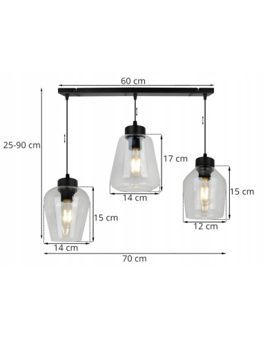 Lampa wisząca RIJEKA z 3 kloszami - eleganckie i regulowane oświetlenie do jadalni i biura
