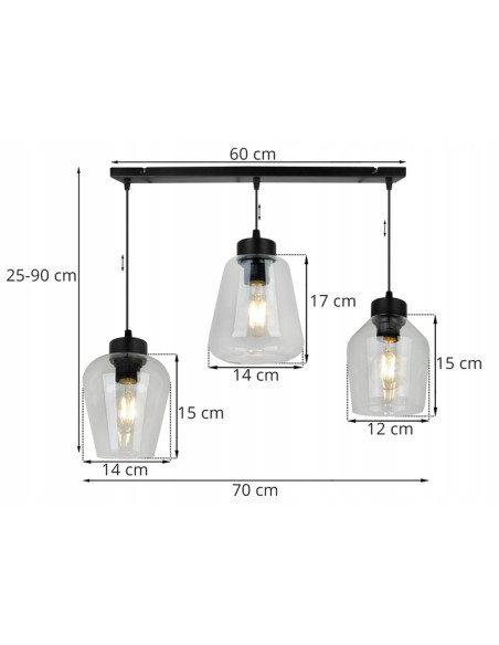 Lampa wisząca RIJEKA z 3 kloszami - eleganckie i regulowane oświetlenie do jadalni i biura