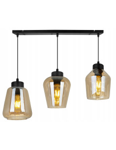 Elegancka lampa wisząca RIJEKA w kolorze bursztynowym z trzema kloszami, idealna do biura, jadalni i salonu.