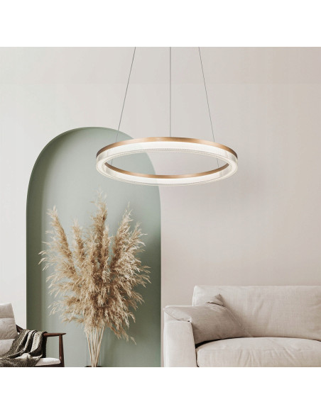 Lampa wisząca Midway Cristal 80cm LED złota, elegancka lampa glamour z regulacją barwy światła do salonu i biura