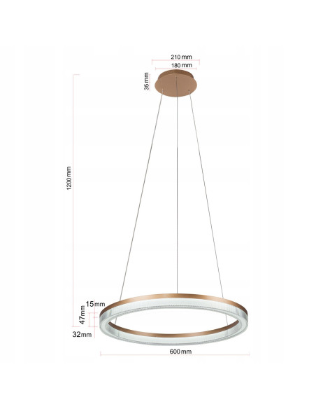 Lampa wisząca Midway Cristal 80cm LED złota, elegancka lampa glamour z regulacją barwy światła do salonu i biura