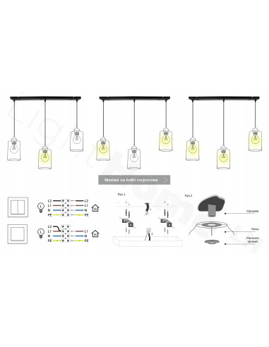 Elegancka lampa wisząca RIJEKA w kolorze bursztynowym z trzema kloszami, idealna do biura, jadalni i salonu.