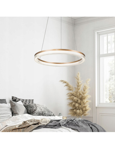 Lampa wisząca Midway Cristal 80cm LED złota, elegancka lampa glamour z regulacją barwy światła do salonu i biura