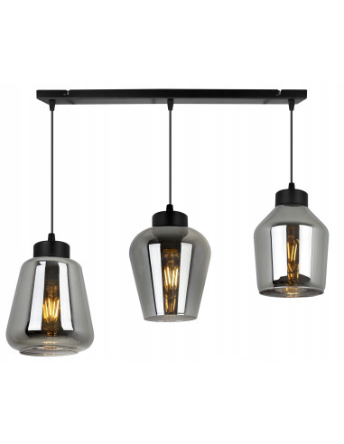 Elegancka lampa wisząca RIJEKA w kolorze bursztynowym z trzema kloszami, idealna do biura, jadalni i salonu.