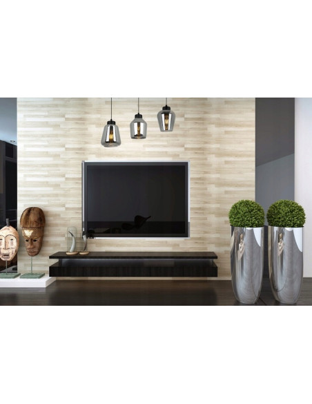 Elegancka lampa wisząca RIJEKA w kolorze bursztynowym z trzema kloszami, idealna do biura, jadalni i salonu.