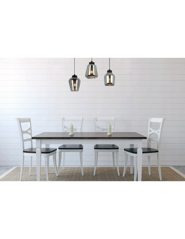 Elegancka lampa wisząca RIJEKA w kolorze bursztynowym z trzema kloszami, idealna do biura, jadalni i salonu.