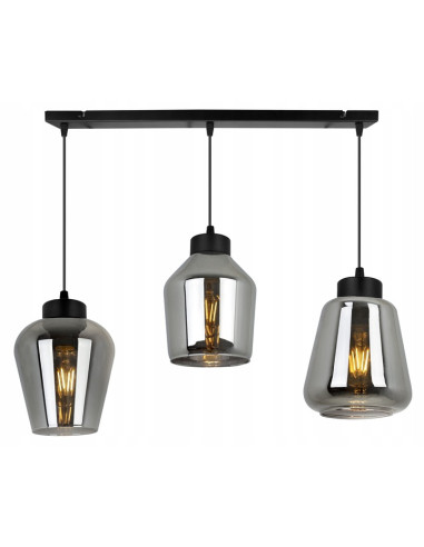 Elegancka lampa wisząca RIJEKA w kolorze bursztynowym z trzema kloszami, idealna do biura, jadalni i salonu.