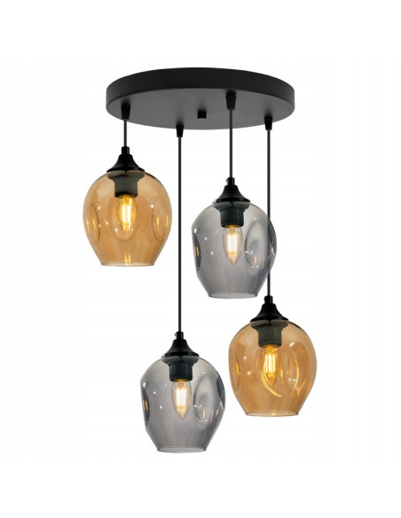 Lampa wisząca Praga z wymiennymi kloszami – elegancka, czarna lampa LED z 4 punktami świetlnymi do nowoczesnych wnętrz.