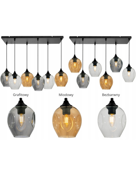 Lampa wisząca PRAGA z 6 kloszami - nowoczesne oświetlenie do salonu, jadalni i biura w różnych kolorach