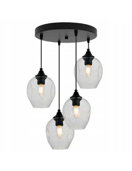 Lampa wisząca Praga z wymiennymi kloszami – elegancka, czarna lampa LED z 4 punktami świetlnymi do nowoczesnych wnętrz.