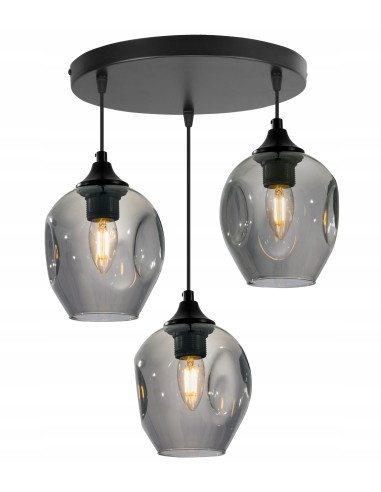 Lampa sufitowa Praga - nowoczesna czarna konstrukcja z szarymi kloszami, idealna do sypialni i eleganckich wnętrz.