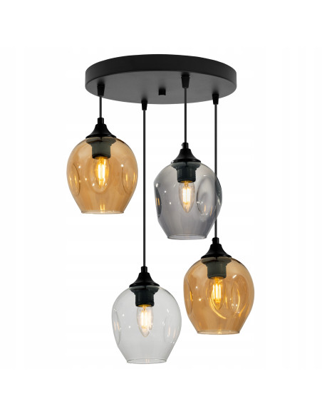 Lampa wisząca Praga z wymiennymi kloszami – elegancka, czarna lampa LED z 4 punktami świetlnymi do nowoczesnych wnętrz.