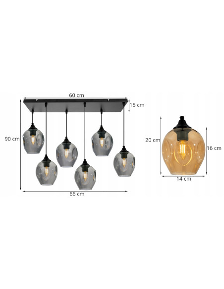 Lampa wisząca PRAGA z 6 kloszami - nowoczesne oświetlenie do salonu, jadalni i biura w różnych kolorach