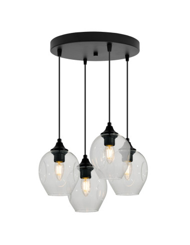 Lampa wisząca Praga z wymiennymi kloszami – elegancka, czarna lampa LED z 4 punktami świetlnymi do nowoczesnych wnętrz.