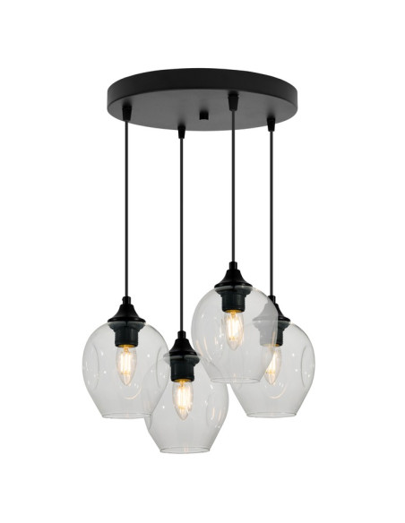 Lampa wisząca Praga z wymiennymi kloszami – elegancka, czarna lampa LED z 4 punktami świetlnymi do nowoczesnych wnętrz.