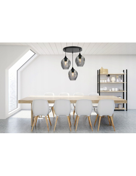 Lampa sufitowa Praga - nowoczesna czarna konstrukcja z szarymi kloszami, idealna do sypialni i eleganckich wnętrz.