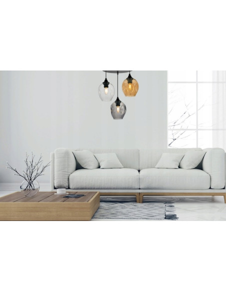 Lampa sufitowa Praga - nowoczesna czarna konstrukcja z szarymi kloszami, idealna do sypialni i eleganckich wnętrz.