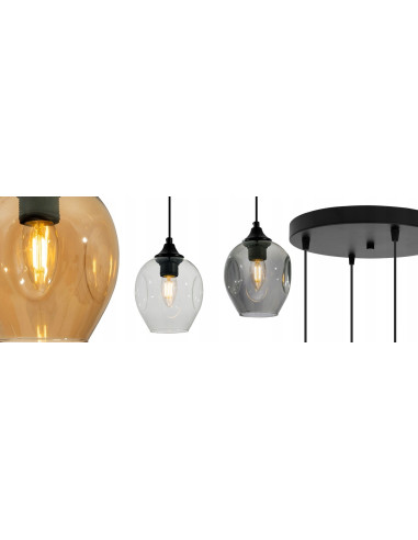 Lampa wisząca Praga z wymiennymi kloszami – elegancka, czarna lampa LED z 4 punktami świetlnymi do nowoczesnych wnętrz.