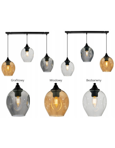 Lampa wisząca PRAGA z 3 dymionymi kloszami – nowoczesny design w czerni i szarości do eleganckich wnętrz