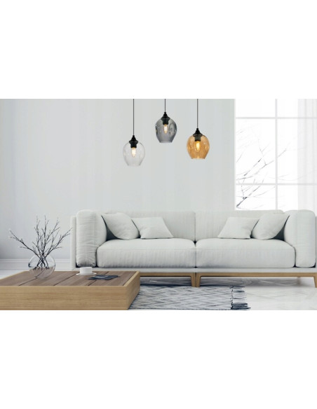 Lampa wisząca PRAGA z 3 dymionymi kloszami – nowoczesny design w czerni i szarości do eleganckich wnętrz