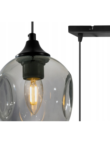 Lampa wisząca PRAGA z 3 dymionymi kloszami – nowoczesny design w czerni i szarości do eleganckich wnętrz