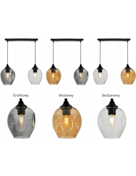 Lampa wisząca PRAGA 2-punktowa z okrągłymi kloszami - elegancki design do jadalni i biura w nowoczesnym stylu