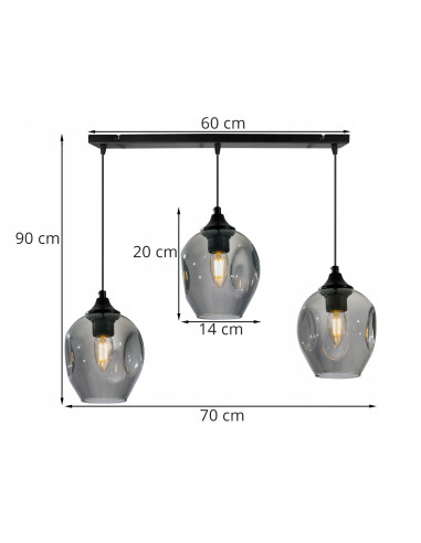 Lampa wisząca PRAGA z 3 dymionymi kloszami – nowoczesny design w czerni i szarości do eleganckich wnętrz