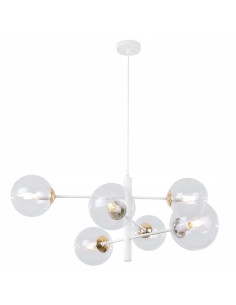 Lampa wisząca VICENZA - elegancka biało-złota z 6 kloszami, regulowana wysokość do biura i salonu