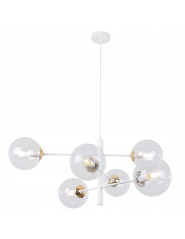 Lampa wisząca VICENZA - elegancka biało-złota z 6 kloszami, regulowana wysokość do biura i salonu