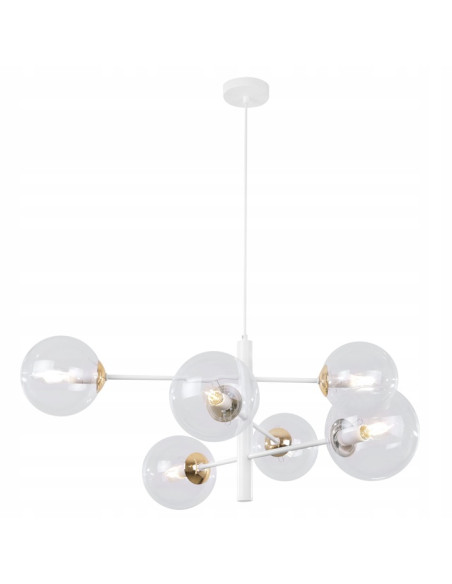 Lampa wisząca VICENZA - elegancka biało-złota z 6 kloszami, regulowana wysokość do biura i salonu