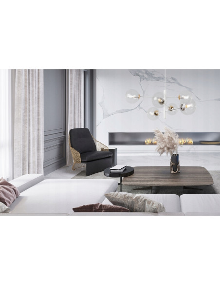 Lampa wisząca VICENZA - elegancka biało-złota z 6 kloszami, regulowana wysokość do biura i salonu