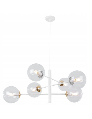 Lampa wisząca VICENZA - elegancka biało-złota z 6 kloszami, regulowana wysokość do biura i salonu