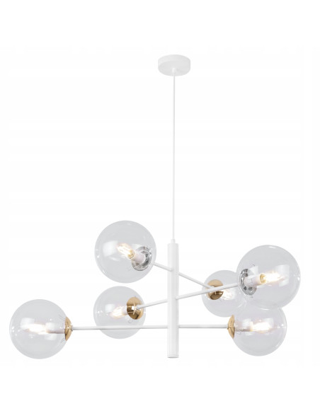 Lampa wisząca VICENZA - elegancka biało-złota z 6 kloszami, regulowana wysokość do biura i salonu