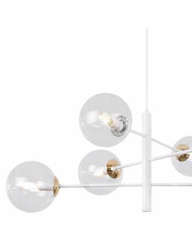Lampa wisząca VICENZA - elegancka biało-złota z 6 kloszami, regulowana wysokość do biura i salonu