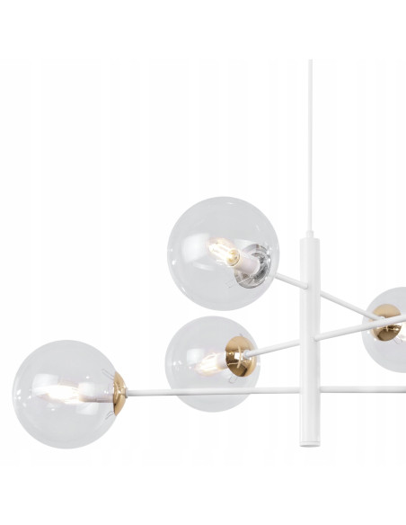 Lampa wisząca VICENZA - elegancka biało-złota z 6 kloszami, regulowana wysokość do biura i salonu