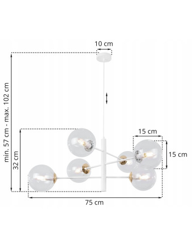 Lampa wisząca VICENZA - elegancka biało-złota z 6 kloszami, regulowana wysokość do biura i salonu