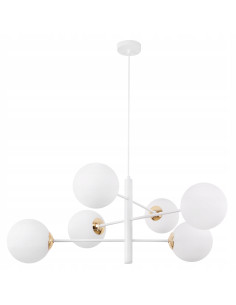 Lampa wisząca VICENZA w zjawiskowym stylu glamour z białymi kloszami do nowoczesnych wnętrz i eleganckich przestrzeni.